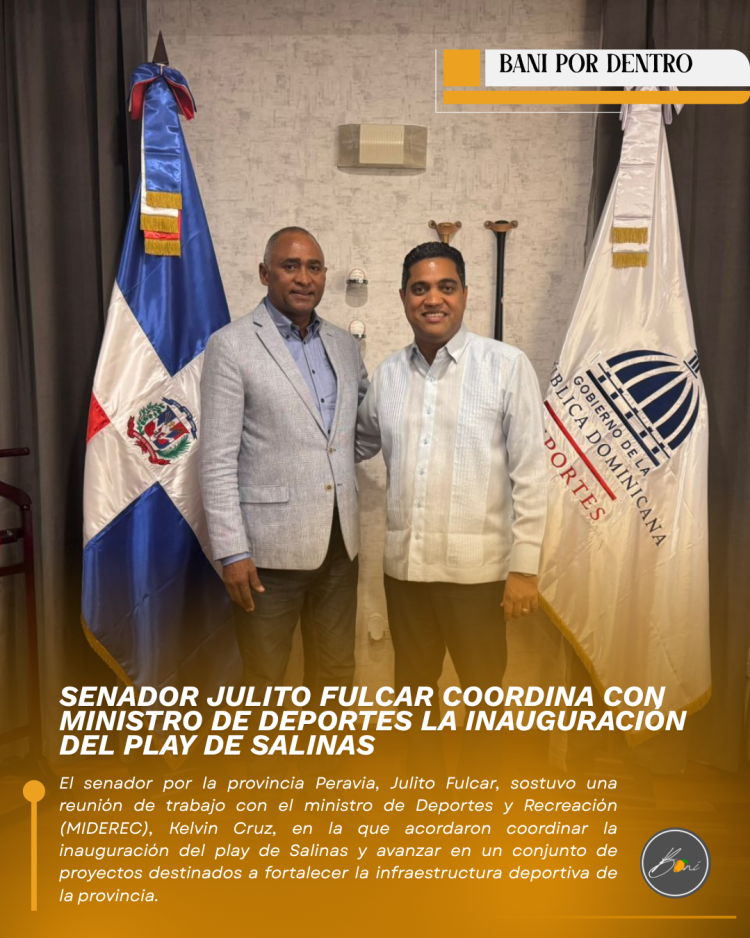 Senador Julito Fulcar coordina con ministro de Deportes la inauguración del play de Salinas y la ejecución de nuevas obras deportivas en Peravia