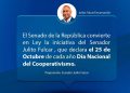Senado convierte en ley iniciativa que declara el 25 de octubre Día Nacional del Cooperativismo