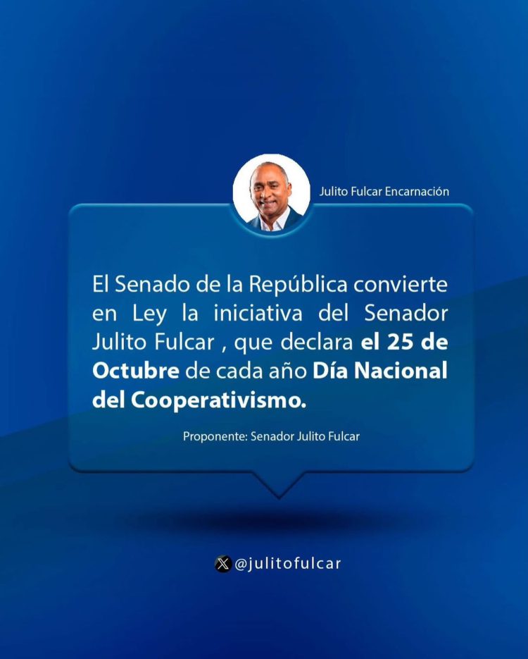 Senado convierte en ley iniciativa que declara el 25 de octubre Día Nacional del Cooperativismo